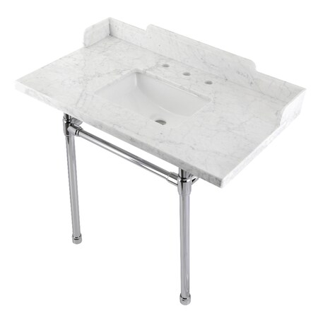 Kingston Brass 36 Carrara Marble Console Sink with Stainless Steel Legs, Marble WhitePolished Chrome LMS36M8SQ1ST